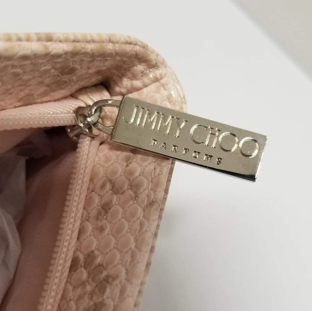 JIMMY CHOO Light Pink Snakeskin Embossed Vegan Cosmetic Clutch Bag